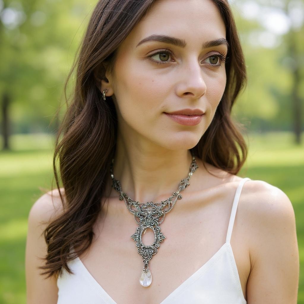 Bergkristall Collier in grau