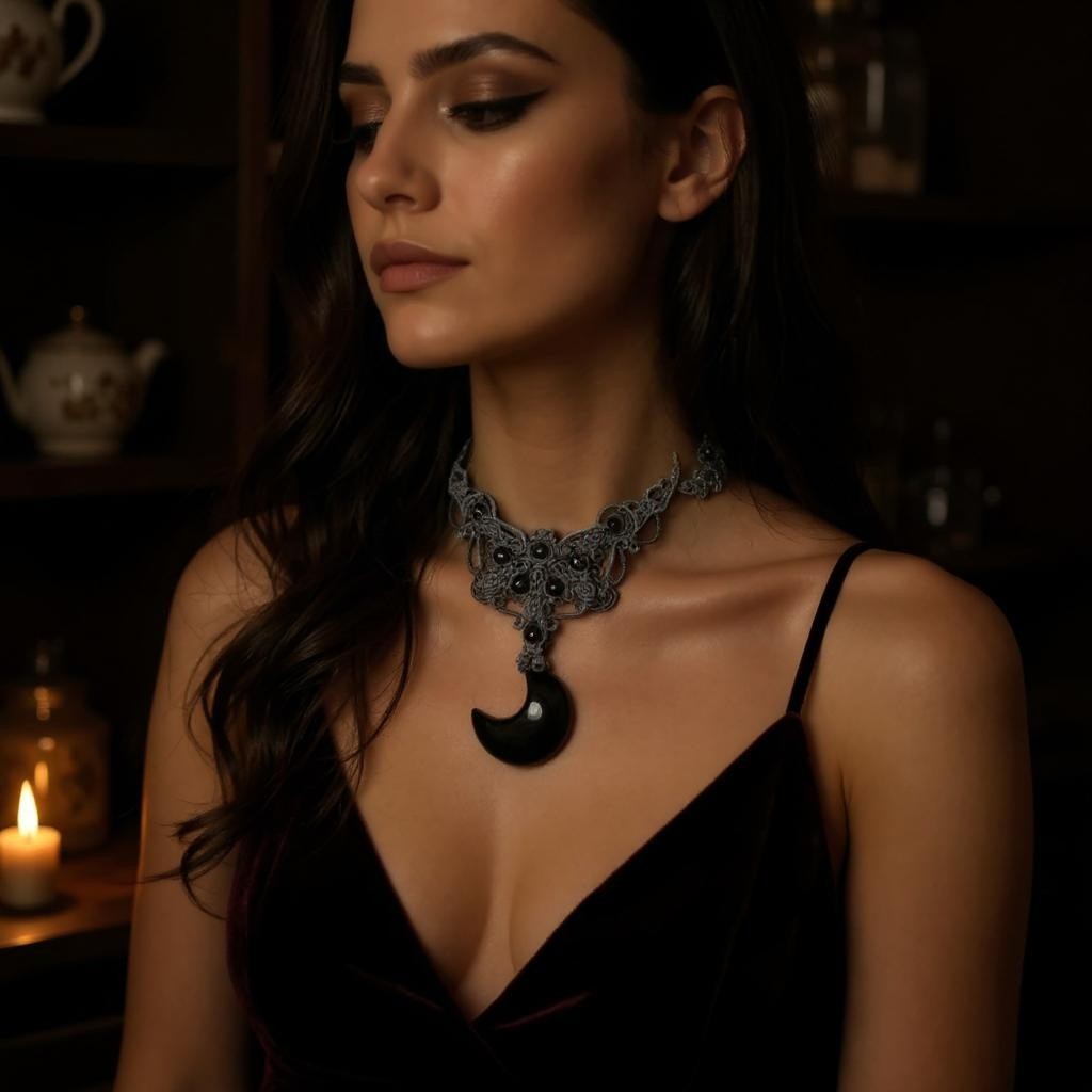 Obsidian Collier mit Mondanhänger