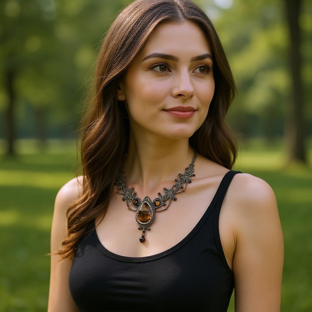 Tigerauge-Collier mit Tropfenstein