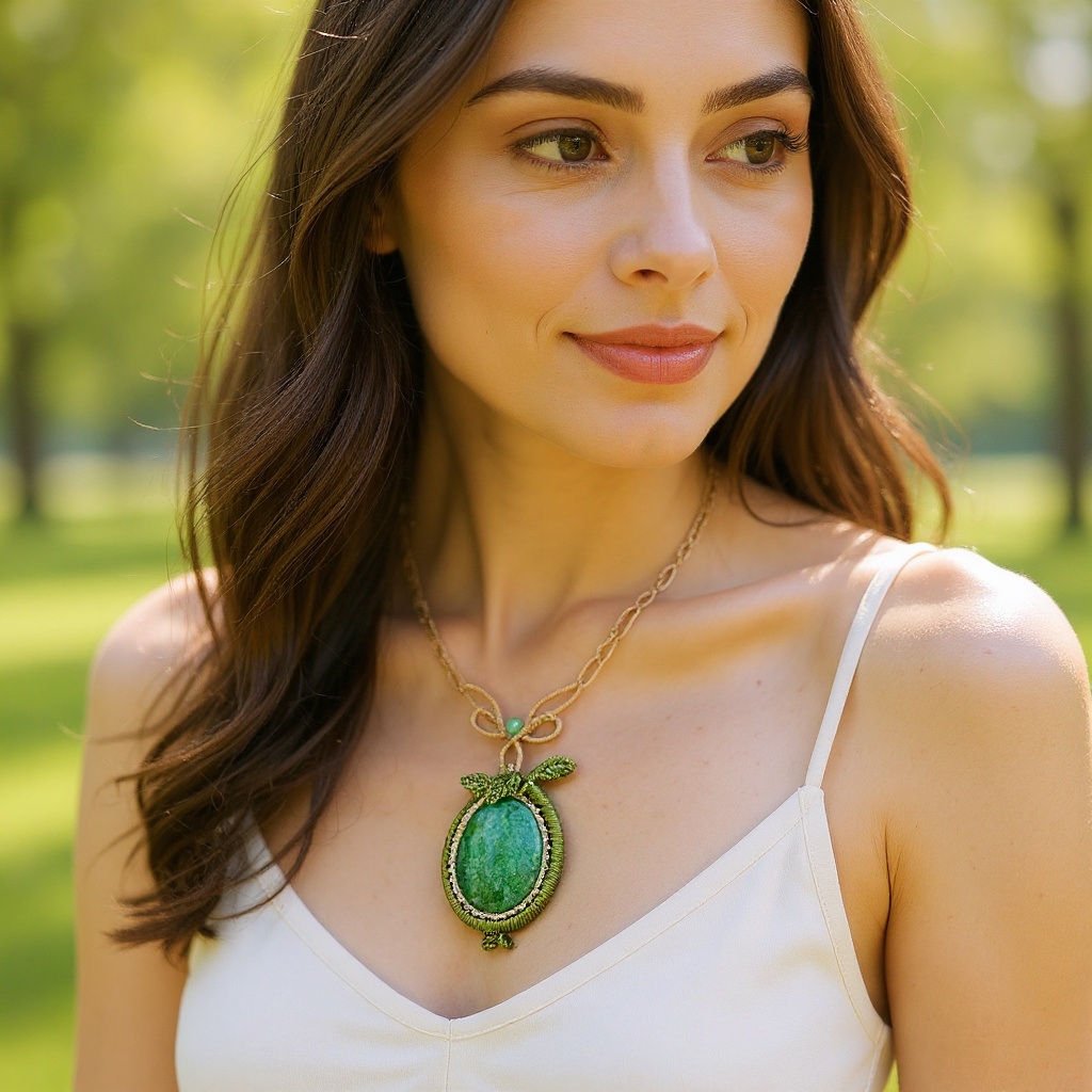 Aventurin Kette im floralen Makramee – Design