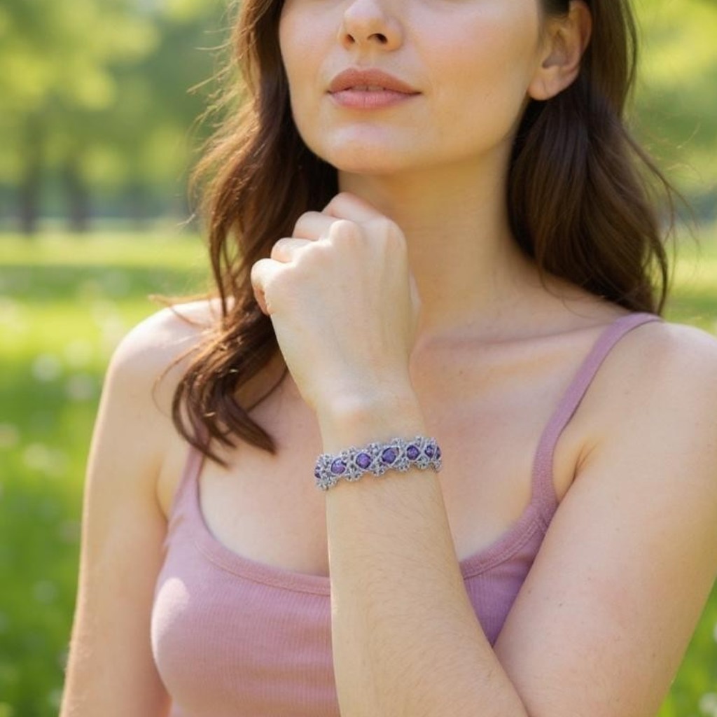 Makramee-Armband mit Amethyst