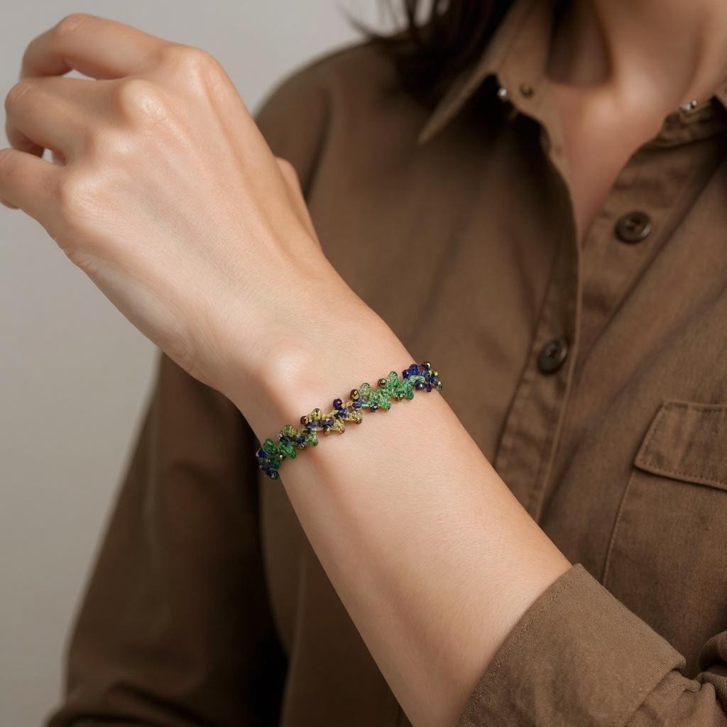 Florales Boho Armband – Makramee multicolor mit Glasperlen